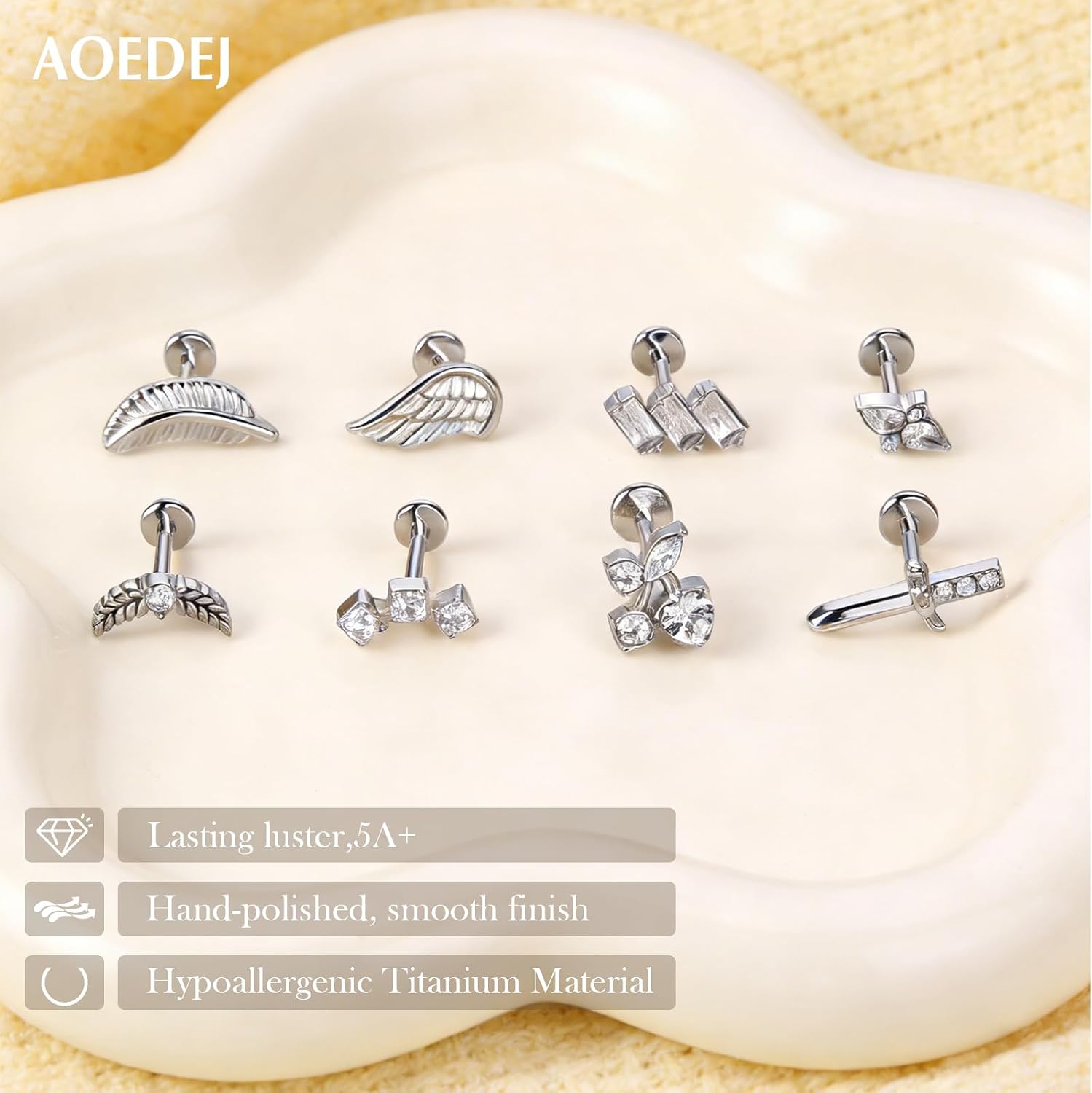 AOEDEJ 16G Flat Back Earrings for Sensitive Ears Stainless Steel Hypoallergenic Helix Piercing Jewelry for Tragus Helix Conch Nose Medusa Labret