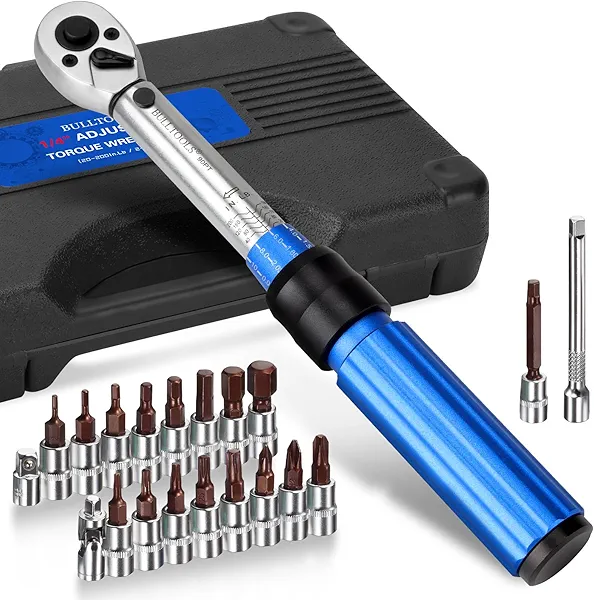 BULLTOOLS ‌1/4 Inch Drive Click Torque Wrench Set, 20-200 in.lb / 2.26-22.6 Nm Inch Pound Torque Wrench 90-Tooth Bike Torque Wrench Set with ±3% Accuracy for Bicycle and MTB Repair