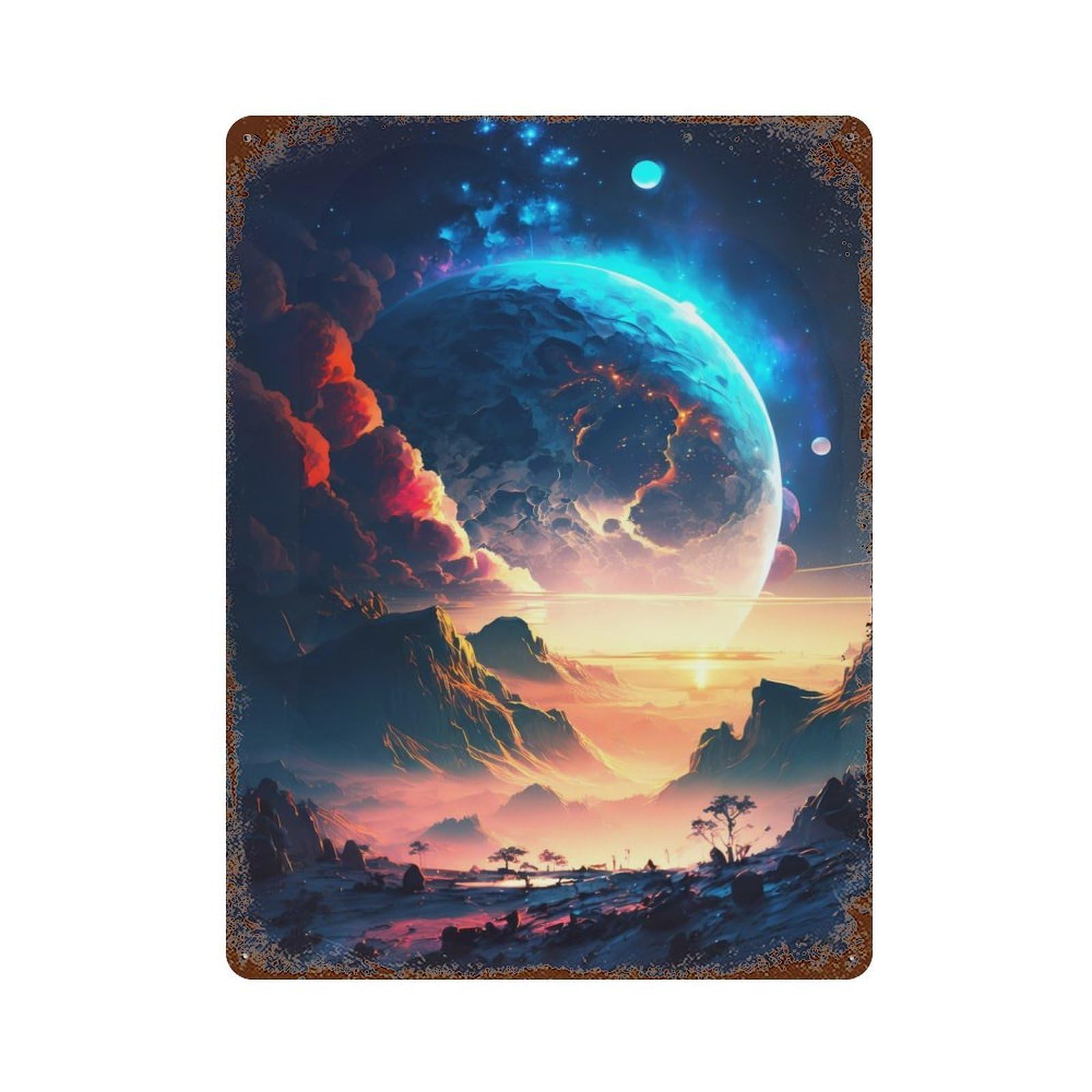 Twilight Cosmic Forest 15.7"x11.8" Weathered Tin Sign, Shabby Chic Decor for Cafe, Home Bar And Lounge Decor