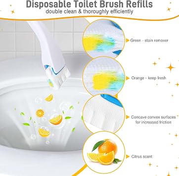 Toilet Cleaner Refill Pads 48 Refills Citrus Scent Toilet Scrubber Refill Enhanced Odor Control Clean Stains Disposable Brush Refill for Bathroom