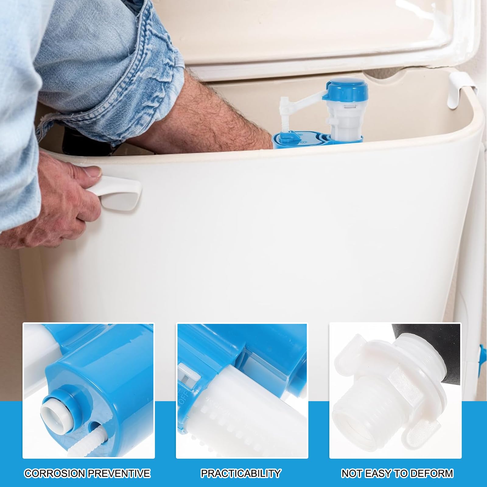 Toilet Fill Valve, 1/2" Toilet Cistern Flush Parts, Flush System Replacement - Image 3