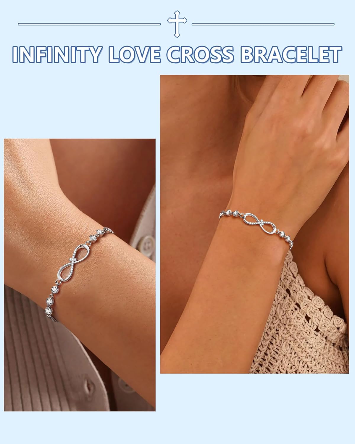 Confirmation Baptism Gifts-Love is Forever Infinity Cross Bracelet Christian Gifts for Women Teens - Image 2