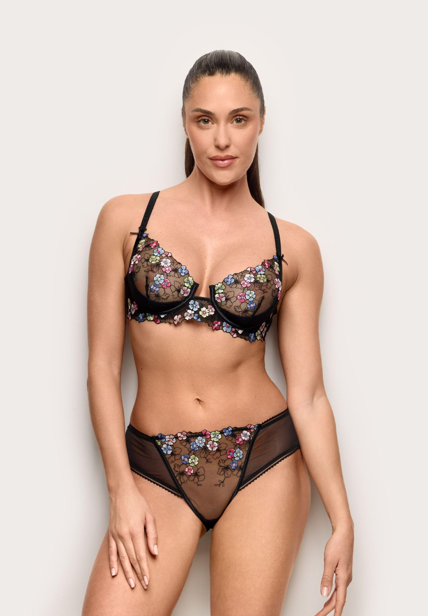 YAMAMAY - Reggiseno Balconcino con Ferretto, Nero, Linea Milli, Donna