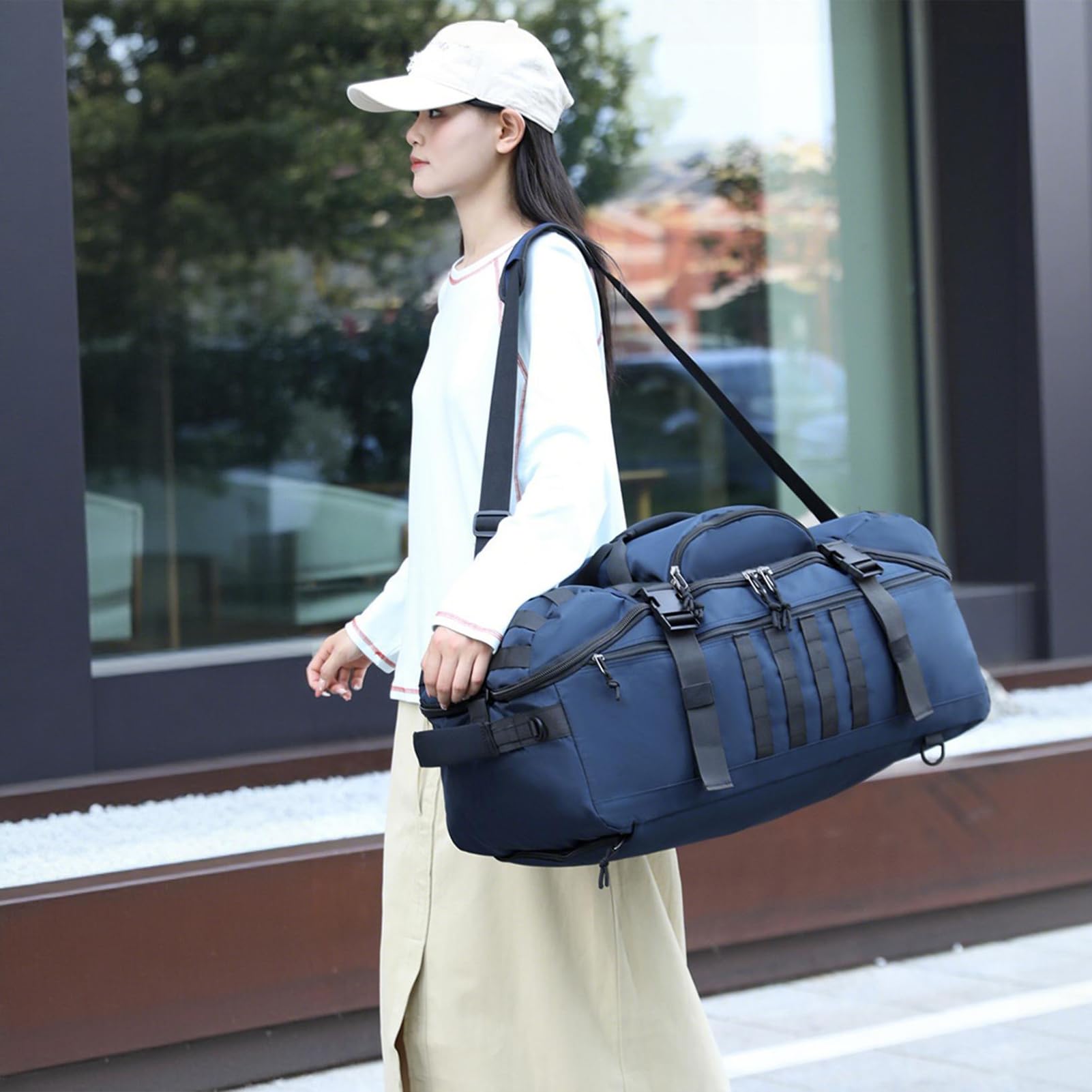 Sac De Voyage à roulettes 80L Grande Sac à Dos Sport Duffle Bag Imperméable Oxford Sport Bagage avec Compartiment Bretelles Pliable pour Camping randonnée Weekend Gym