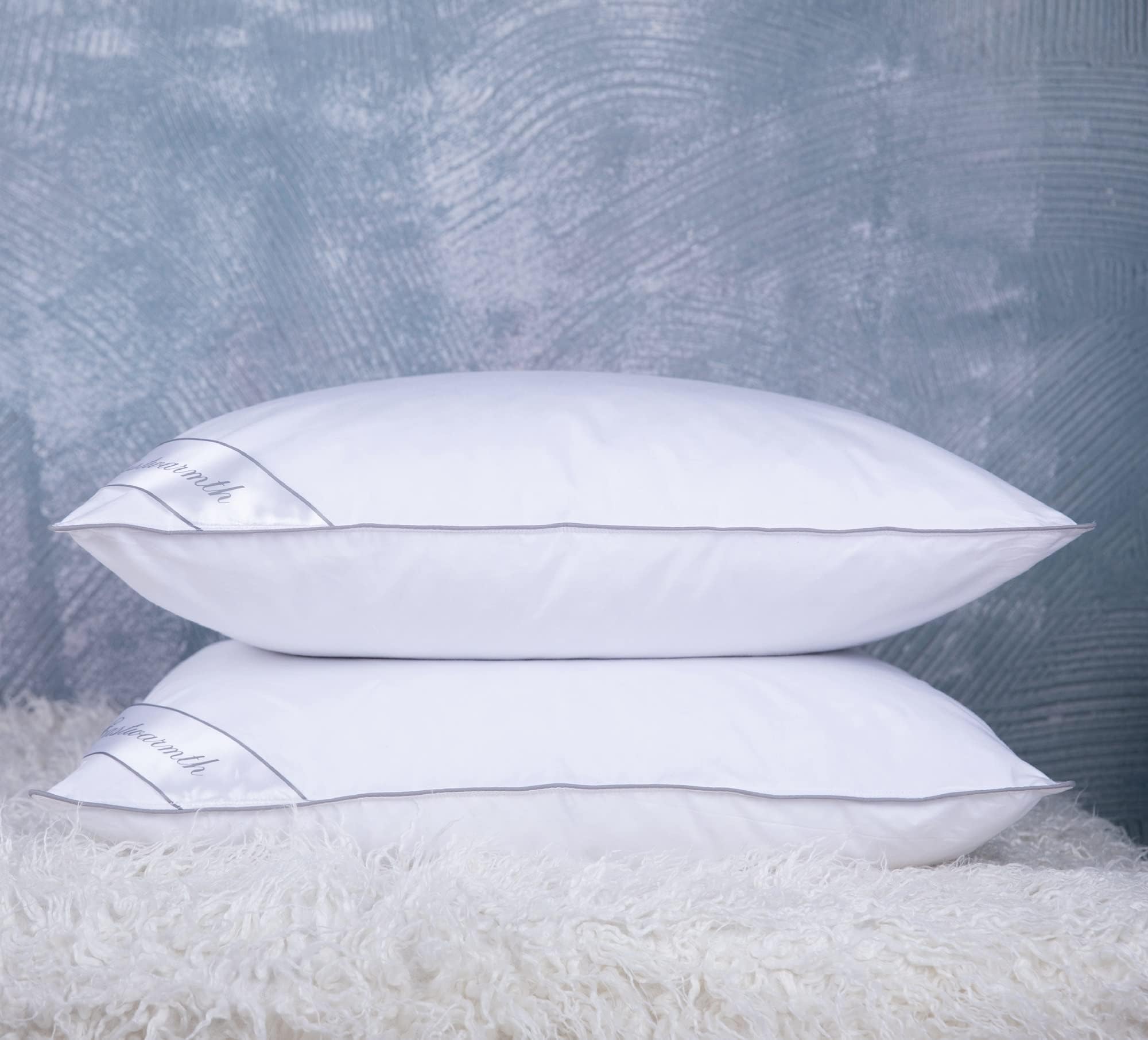 Set of 2 Goose Feather Down Cooling Pillow for Back, Stomach or Side Sleepers 2 Pack,100% Cotton Cover Standard Size(20X26IN) Gussted White