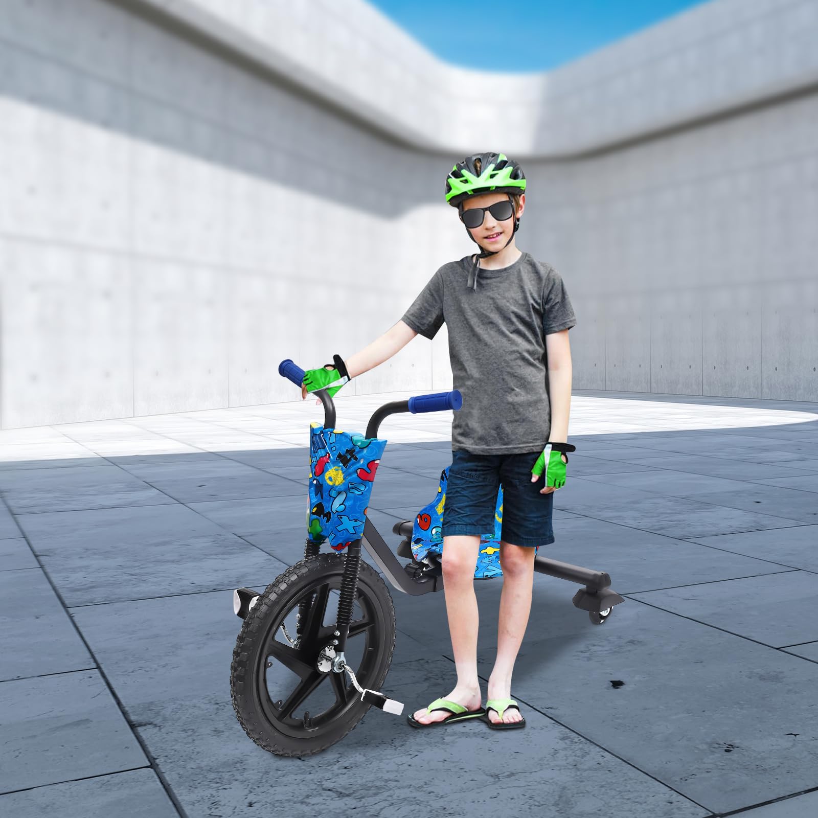 Triciclo infantil Drift Trike, triciclo para niños, estable vehículo al aire libre con ruedas traseras LED, asiento ajustable de 4 niveles, para jardín, parque, escuela, diseño ergonómico