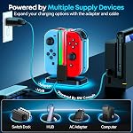 Switch Controller Charger for 4 Joycons with 9 RGB Light Modes, Joy con Charger Stand with LED Indicators, Switch Charging Dock Station for Joycon Charging (Not for Joycon 2)
