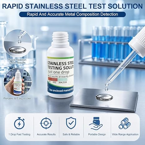 2Pcs Stainless Steel Test Liquid, Rapid Tableware with Analysis Solution,15ml Detection Reagent, Inspection Utility with Easy Use, Compact Accessory, Metal Purity Detector for Kitchenware