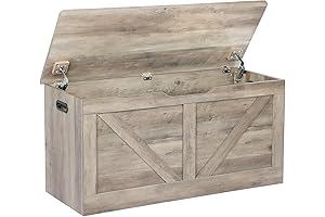 39.4" Wooden Storage Chest Trunk with Safety Hinges: Versatile Home Organization
