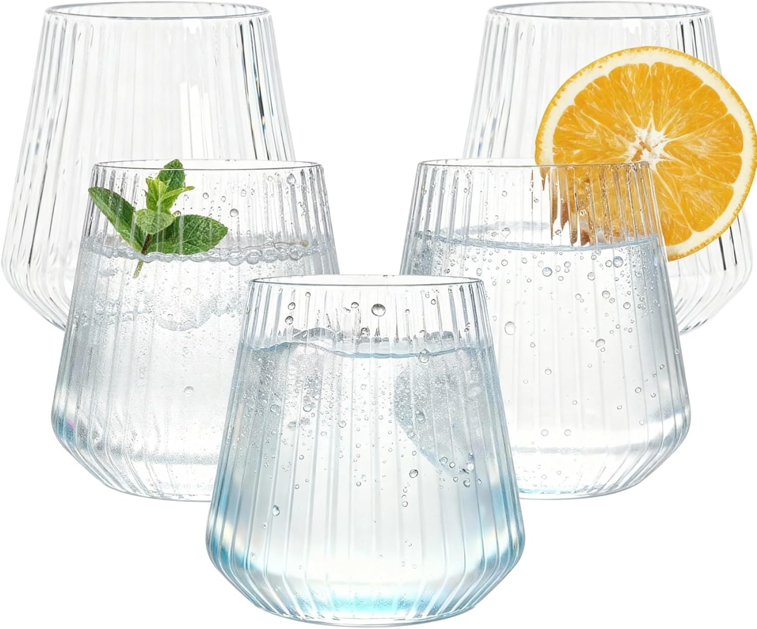 30 Count Stemless Plastic Wine Glasses, 12oz Origami Ripple Disposable Champagne Whiskey Cup Elegant Reusable Drinkware for Parties, Weddings, Picnics and Outdoor Events