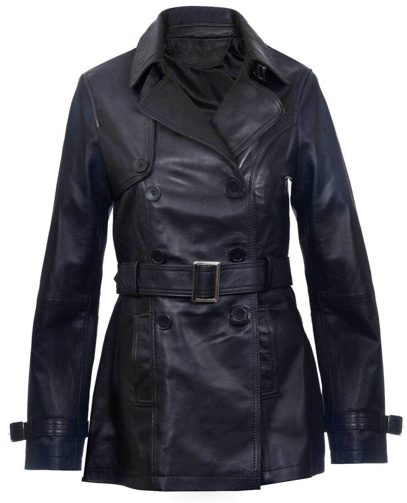 Damski skórzany trencz płaszcz czarny średniej długości płaszcz klasyczna kurtka