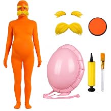 Orange Jumpsuit Halloween Costume with Inflatable Belly Yellow Mustache Eyebrows &amp; Face Paint Cosplay Party Outfit