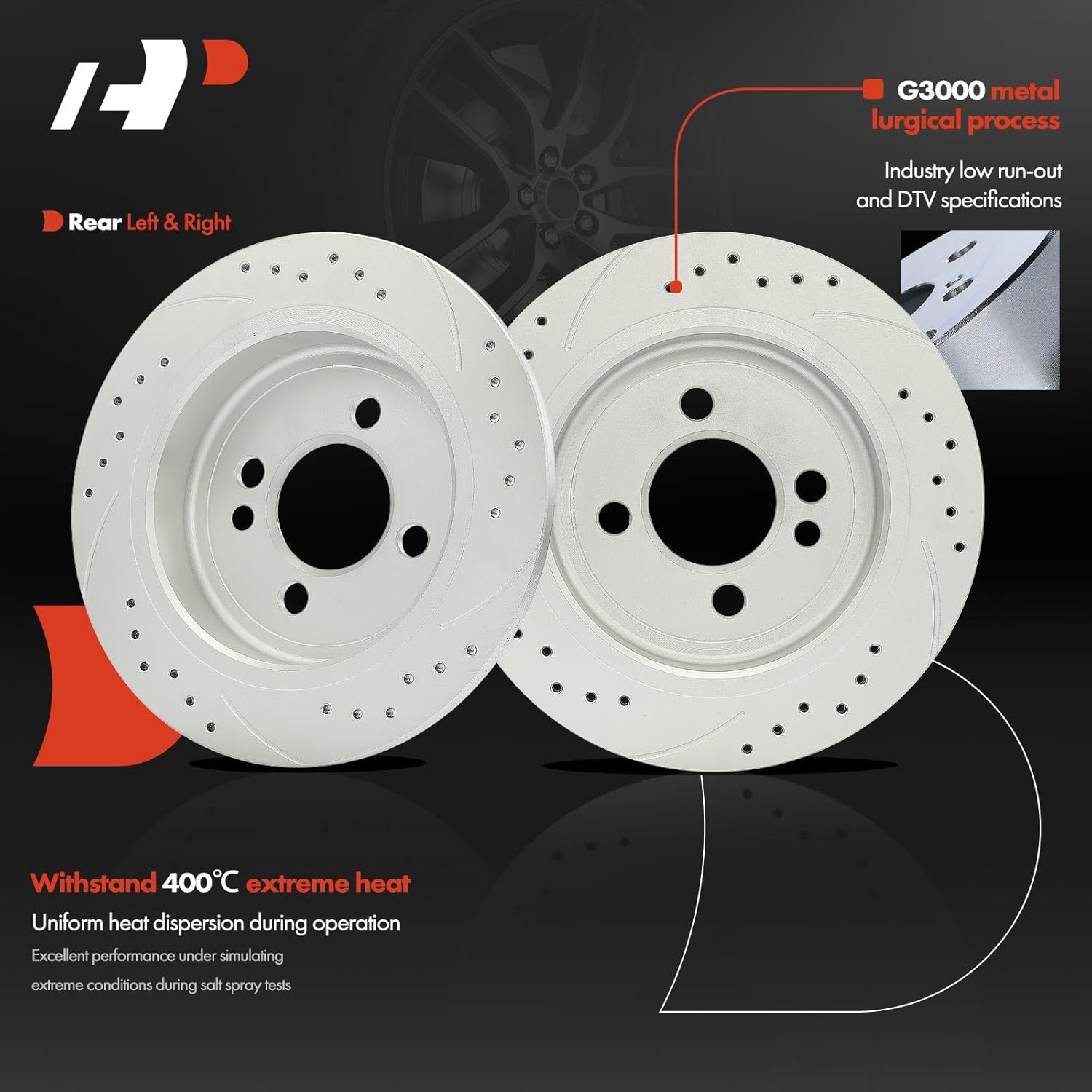 A-Premium 10.19 inch (259mm) Rear Drilled and Slotted Disc Brake Rotors Compatible with Select Mini Models - Cooper 2007-2015, 2-PC Set