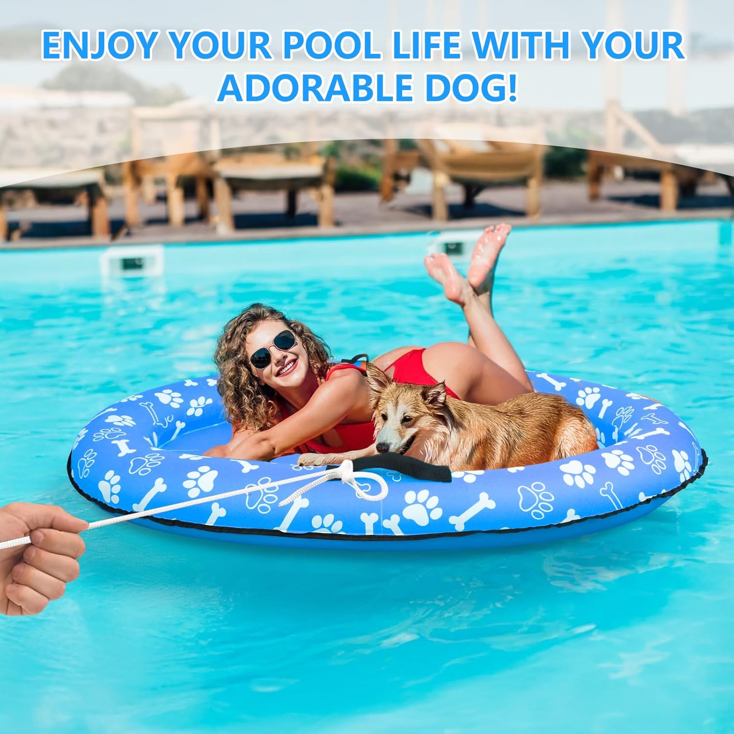 59'' x 39''Inflatable Dogs Pool Float with Rope - Tear Resistant Oxford Stable Support Puppy Floating Raft,Inflatable Summer Doggies Raft Toy for Small Medium Large Dogs Up to 88lb (Blue)