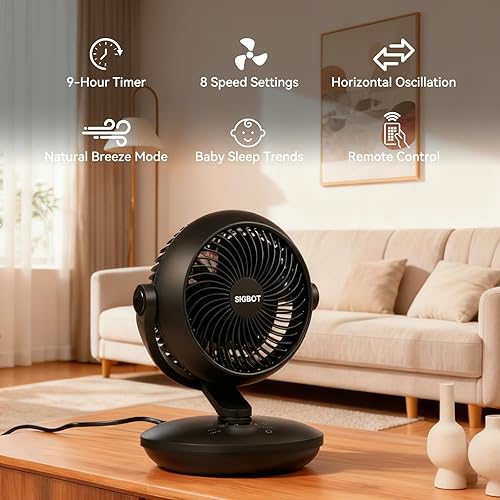 Miniatura 3 de Ventilador para dormitorio con control remoto, ventiladores de escritorio ultra silenciosos, con 3 modos, 8 velocidades, temporizador de 9 horas,