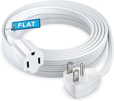 Maximm Extension Cord Heavy Duty 15 Feet Flat Wire 3-Prong Flat Plug, 14 AWG Power Cord - UL Certified, White, Ideal for Home and Office Use, Appliances, Electronics, Power Tools