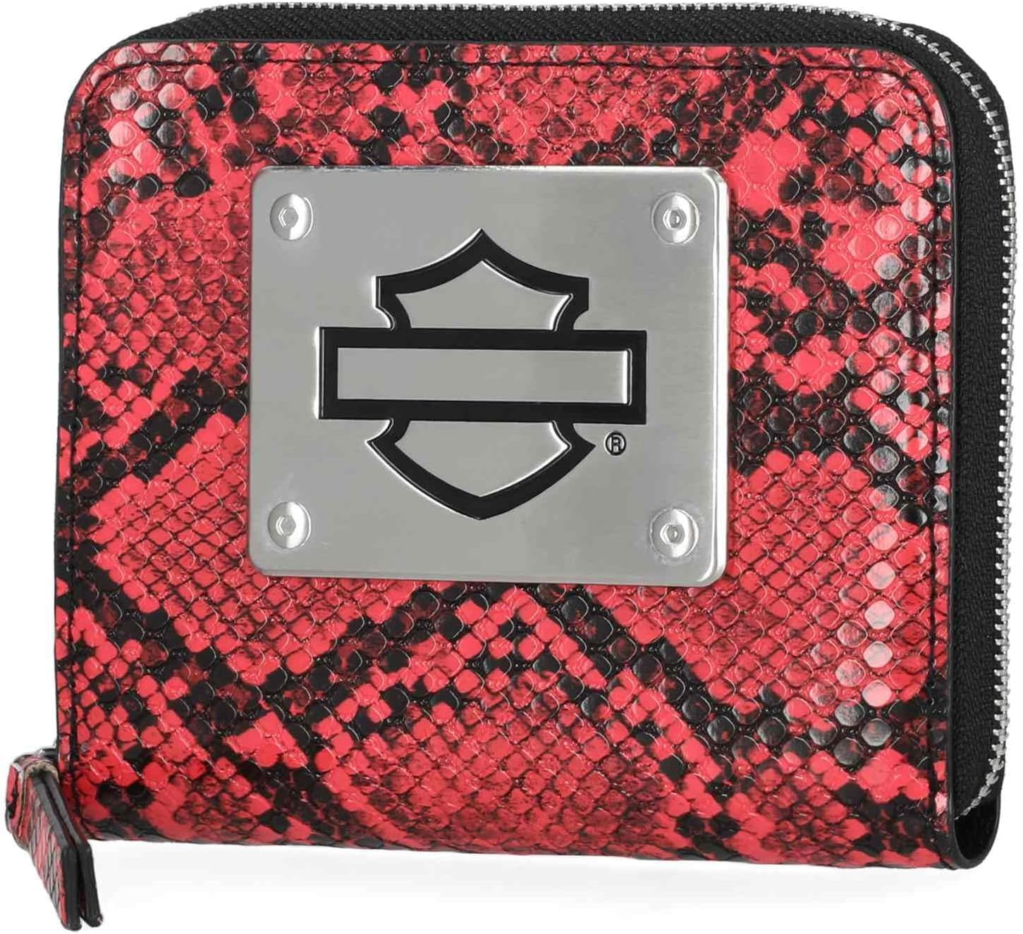 Harley-Davidson Women's Python Print B&S Logo RFID Zip Around Wallet, Pink