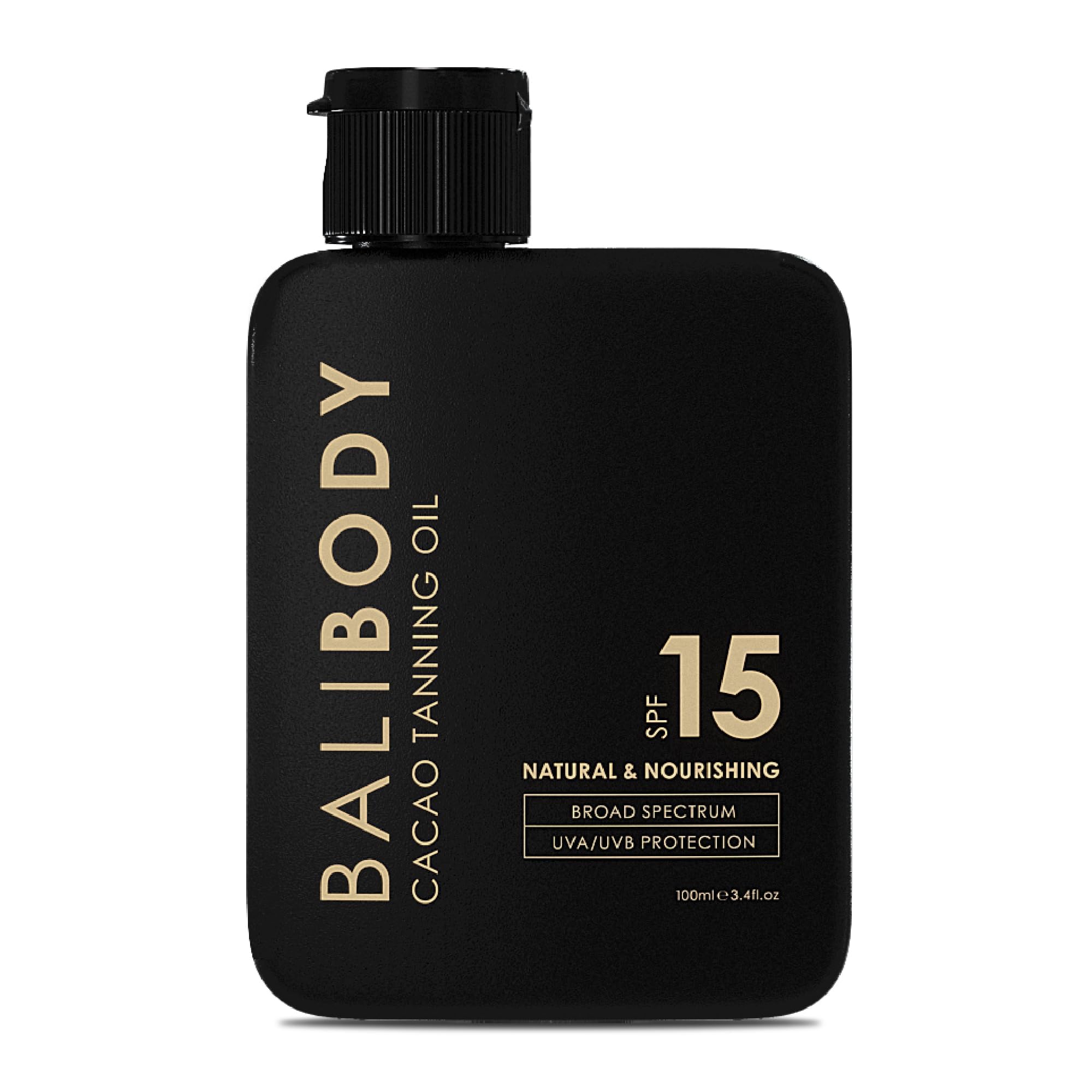 BALI BODYCacao Tanning Oil SPF 15 | For Deep Natural-Looking Sun Tan Glow | Hydrating Sun-Tanning Oil Made from Organic Cacao, Chocolate Tint | Vegan, Cruelty Free, Australian Made (100ml/3.4 fl oz)
