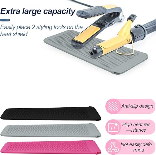 Miniatura 7 de 3 piezas de alfombrilla de silicona resistente al calor con bolsa para alisador de pelo, rizador, plancha plana y herramientas calientes para el