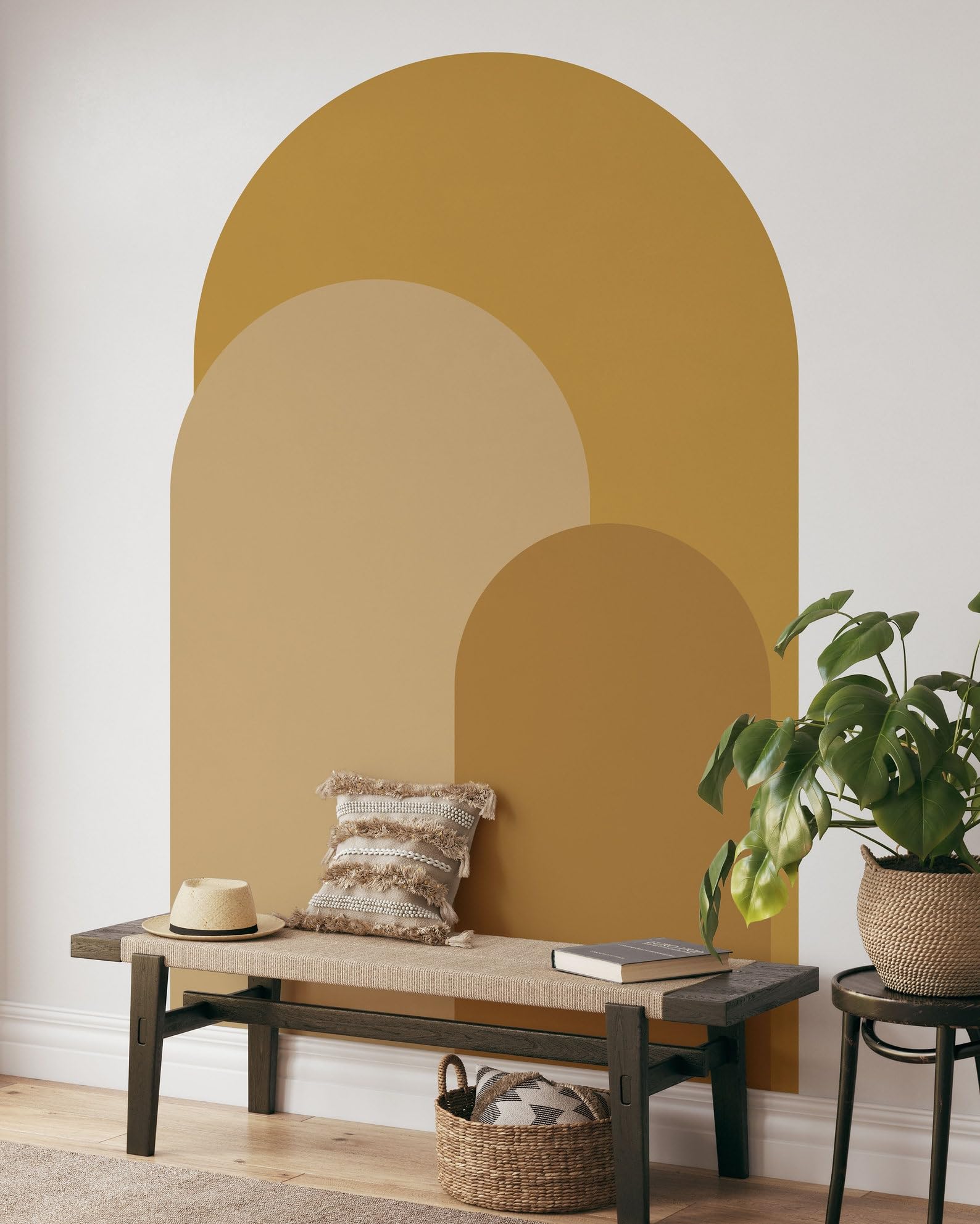 Coloritto Mustard Modern Arch Wall Decal | Peel and Stick Arch Wall Sticker | Removable Self Adhesive Boho Mural | Headboard Sticker (48