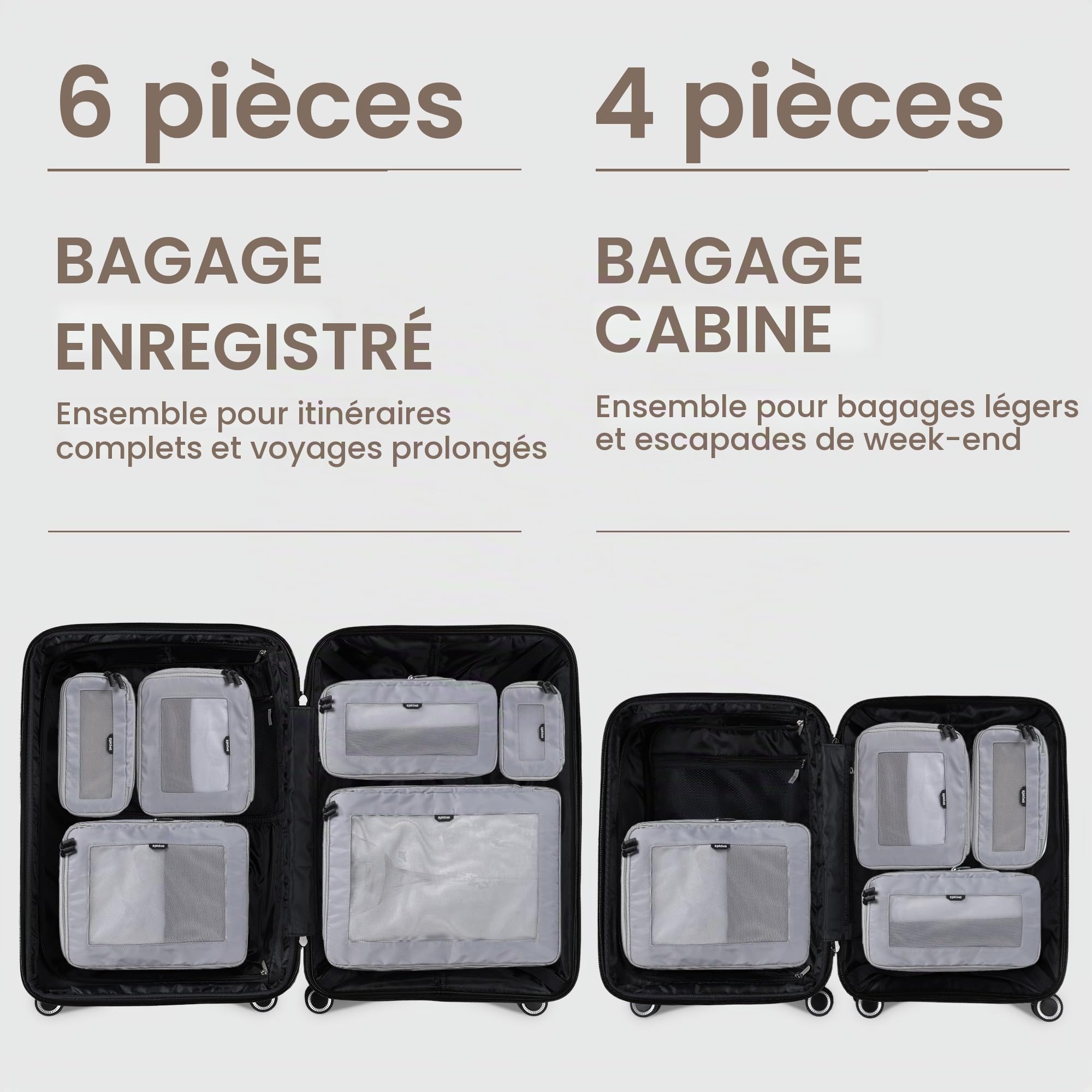 EPICKA TripCozy - Ensemble de 4 cubes de rangement de voyage avec 6 sacs organisateurs durables à partie supérieure en maille, accessoires de voyage extensibles pour le transport, bagages