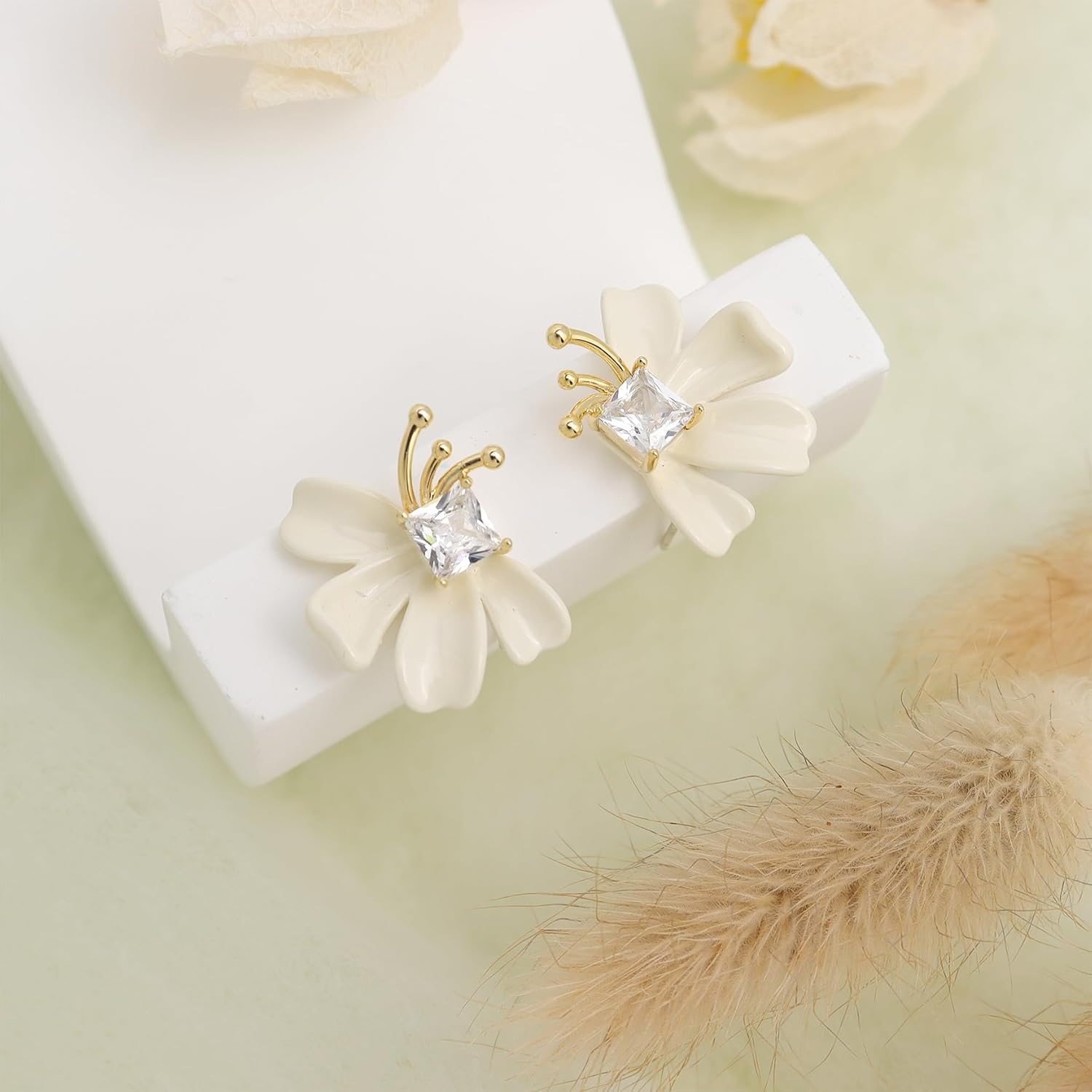 Sonateomber Chunky Flower Stud Earrings for Women, Large Statement Floral CZ Rhinestone Enamel Earing Prom Hypoallergenic Fashion Jewelry Gift - Image 6