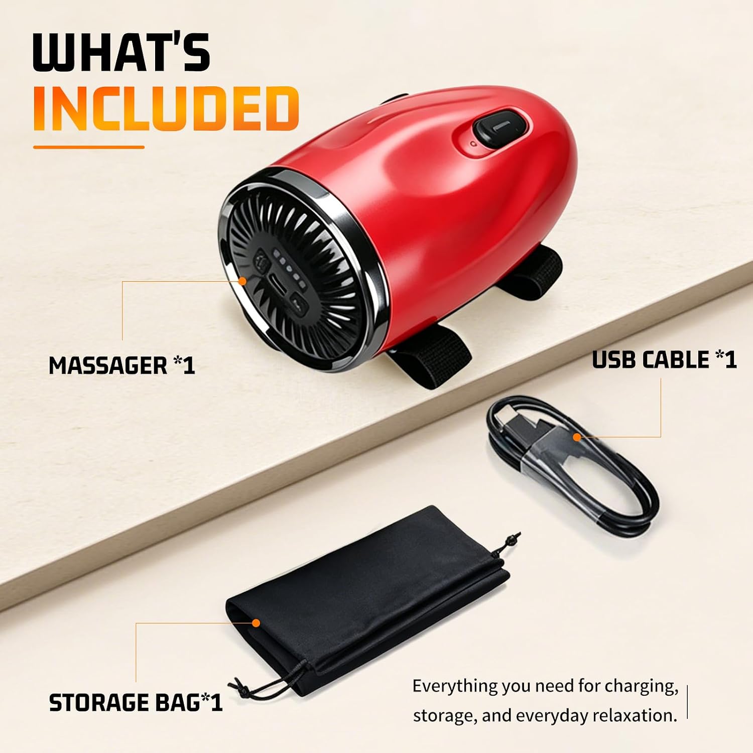 Professional Barber Handheld Massager, Cordless Vibration Massage Tool with 5 Speeds & 5 Modes, Wearable Palm Strap Design for Neck, Shoulders, Arms, Legs, 2600mAh Type-C Rechargeable, Red