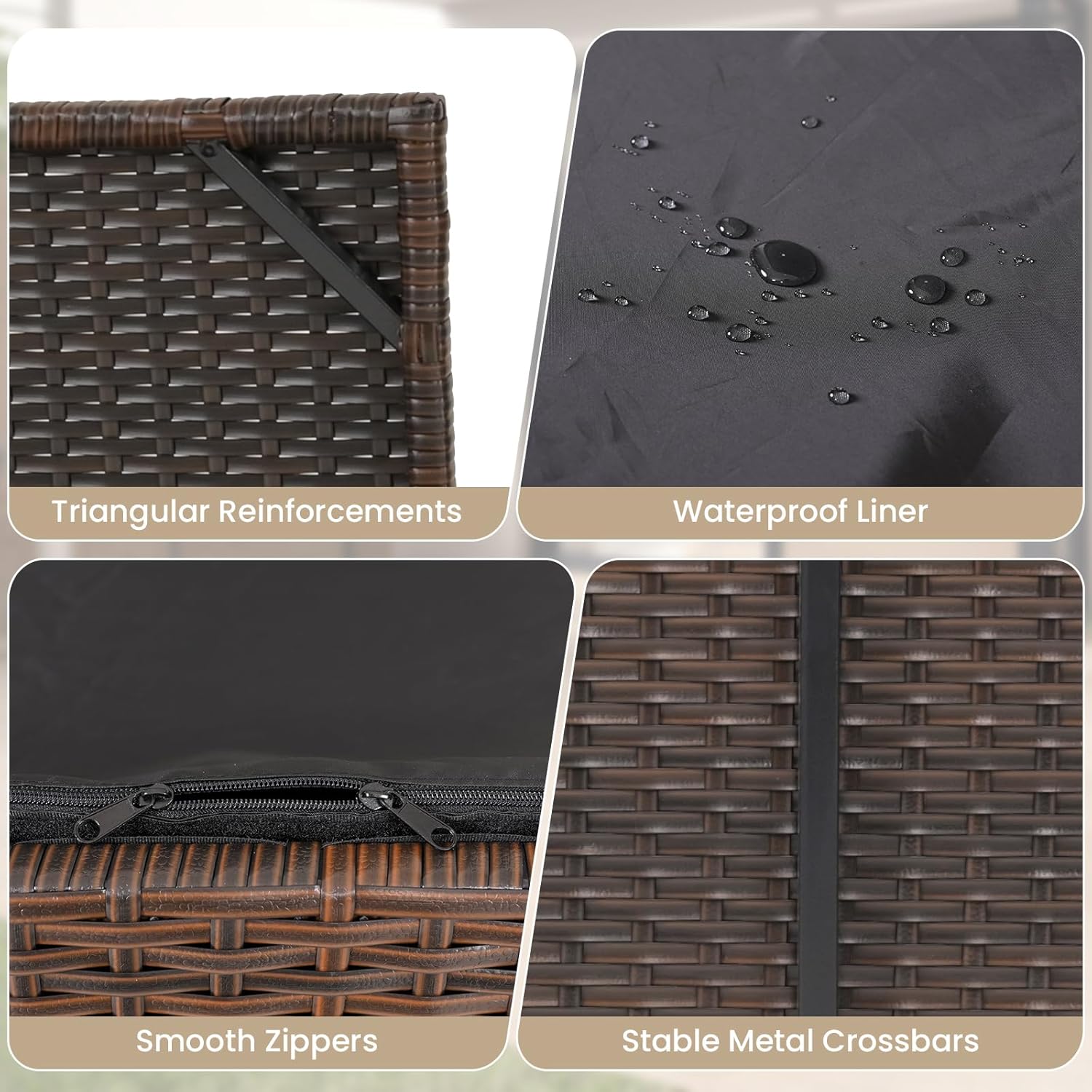 Tangkula 48 Gallon Rattan Outdoor Storage Box with Shoe Rack, Outdoor Storage Bin with Protective Liner, PE Wicker Deck Box for Patio Cushion Furniture, Pool Supplies and Garden Tools (48 Gallon)