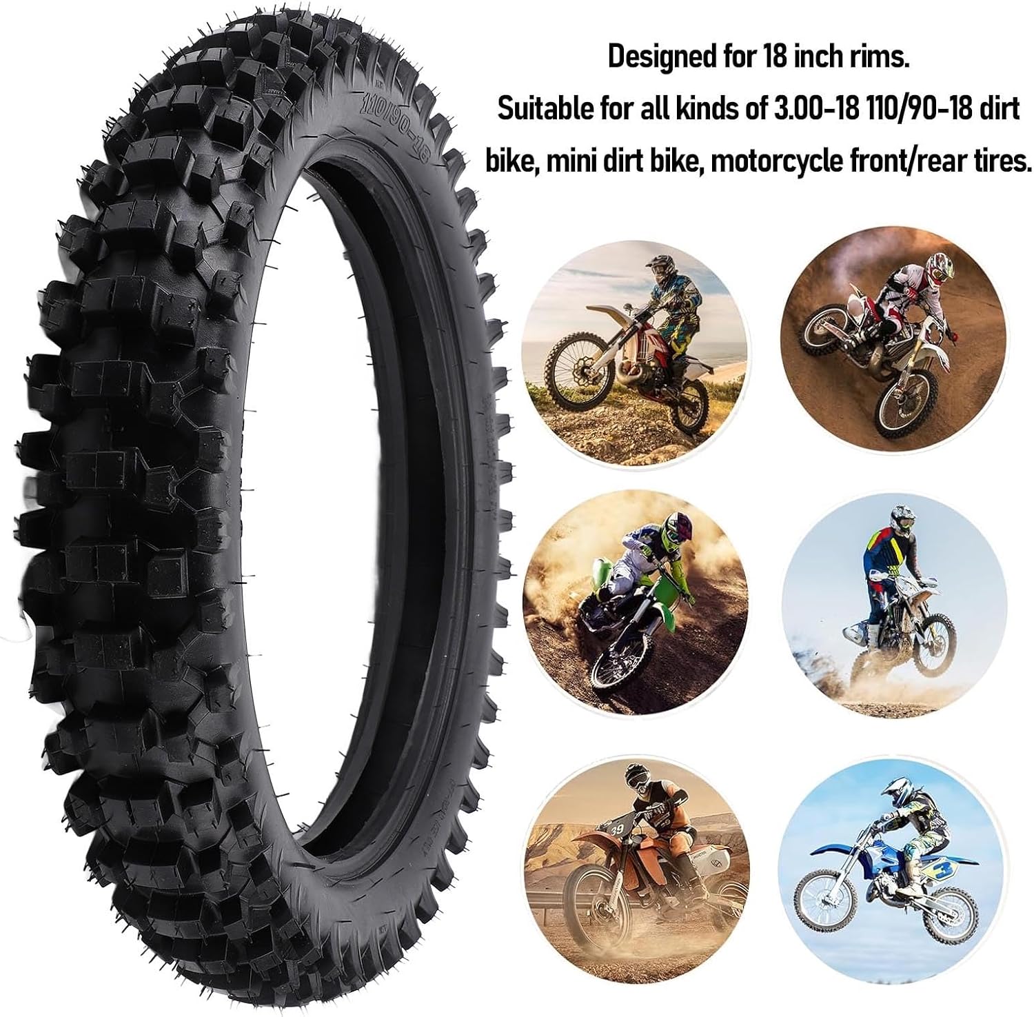 Luocute 3.00-18 Dirt Bike Tire, 110/90-18 Off Road