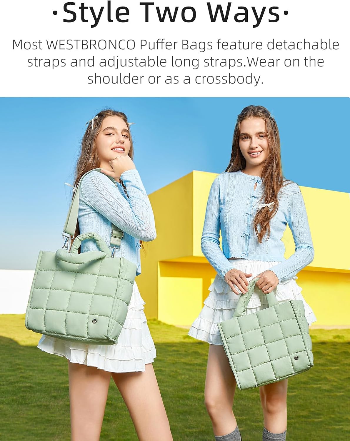 WESTBRONCO Puffer Crossbody Bags for Women Quilted Tote Bag Puffy Weekender Overnight Bag Nylon Shoulder Handbag - Image 2