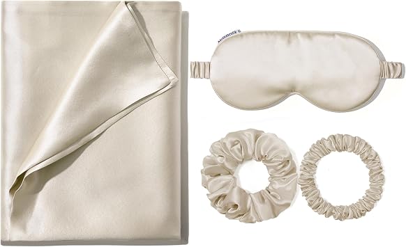 Mommesilk 100% Pure Silk Pillowcase Travel Set 1 Silk Pillowcase 1 Silk Eeye Mask 2 Silk Scrcunchies Beauty Set Hair Facial Care Bright Coffee Standard