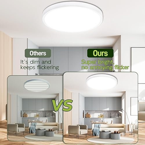 Miniatura 4 de hykolity – Luz LED redonda plana de 9 pulgadas con temperatura de color seleccionable (CCT), 18W, 1800 lúmenes, 3000K/4000K/5000K, luz de techo