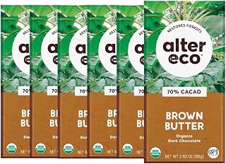 Alter Eco | Dark Chocolate Bars | Pure Dark Cocoa, Fair Trade, Organic, Non-GMO, Gluten Free (6-Pack Brown Butter)