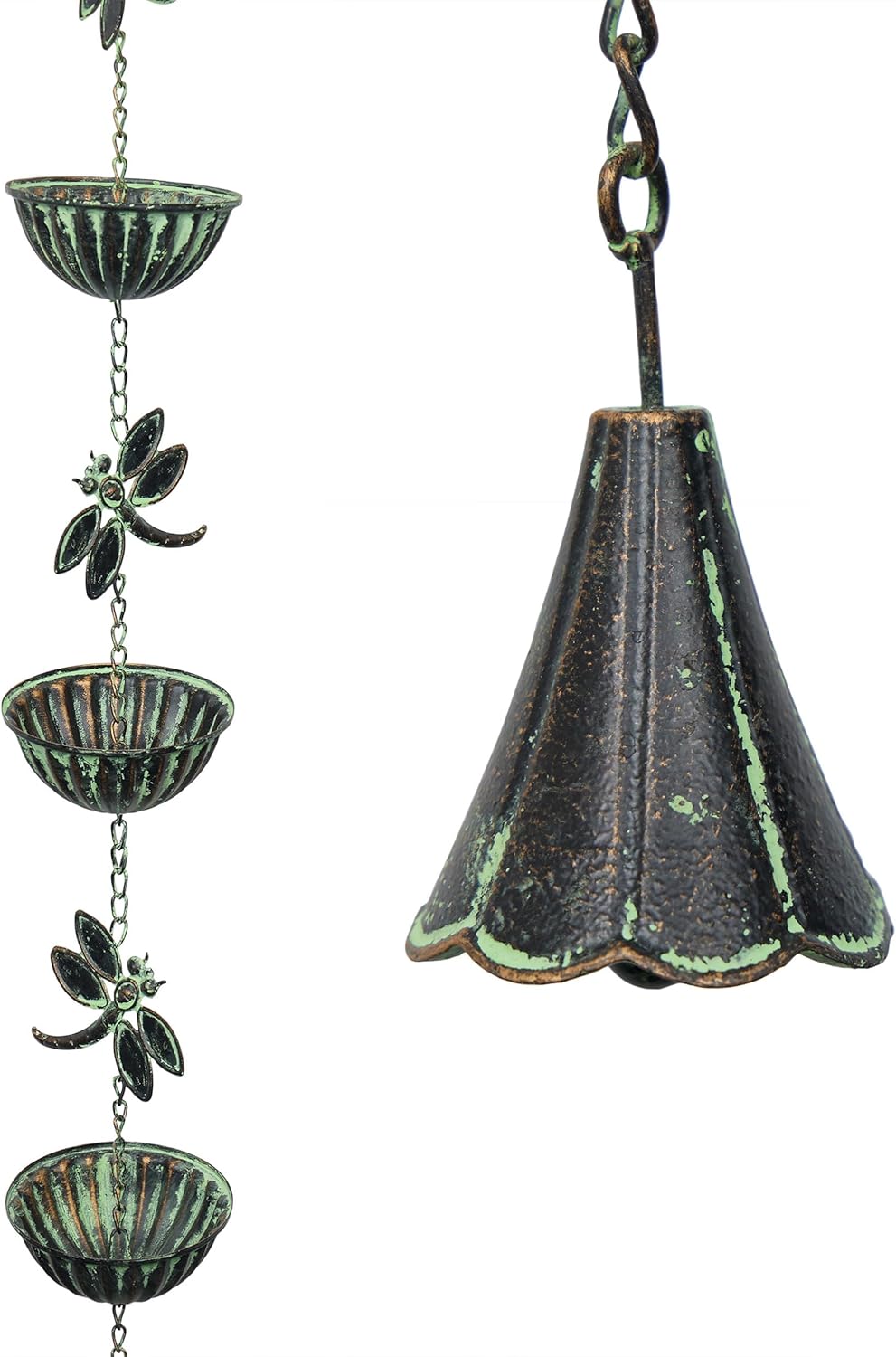 Alpine Corporation QES142HH Metal Hanging Dragonfly Chain Rain Catcher, Stylish Décor for Garden, Patio, & Lawn, 74" H