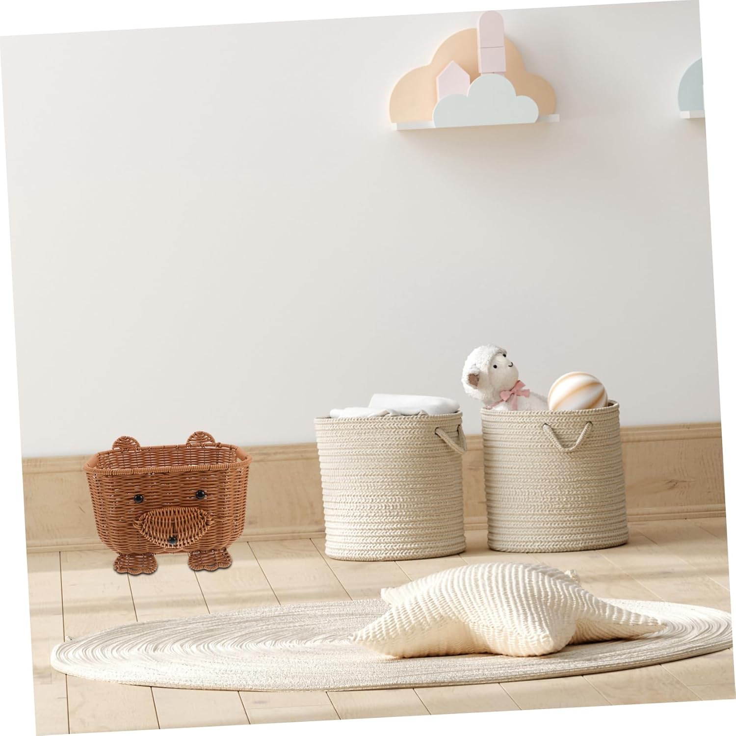 MAGICLULU Adorable Rattan Storage Basket Friendly Animal Shaped Bin for Home Bathroom Nursery and Living Room Lightweight Spacious