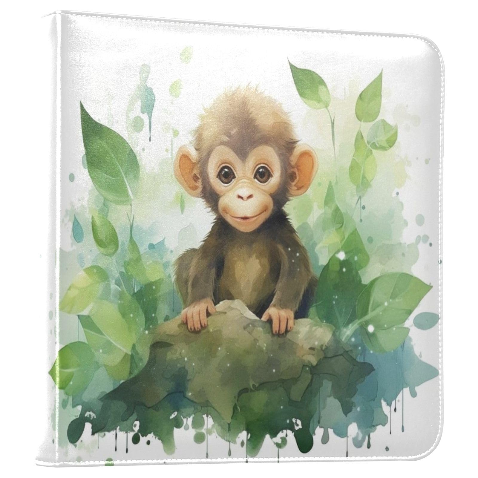 JIPONI Little Monkey with Leaves Large Photo Album, DIY Leather Cover Scrapbook Albums for 4x6 5x7 6x8 Pictures, Self Adhesive Memory Book for Wedding, Baby, Family