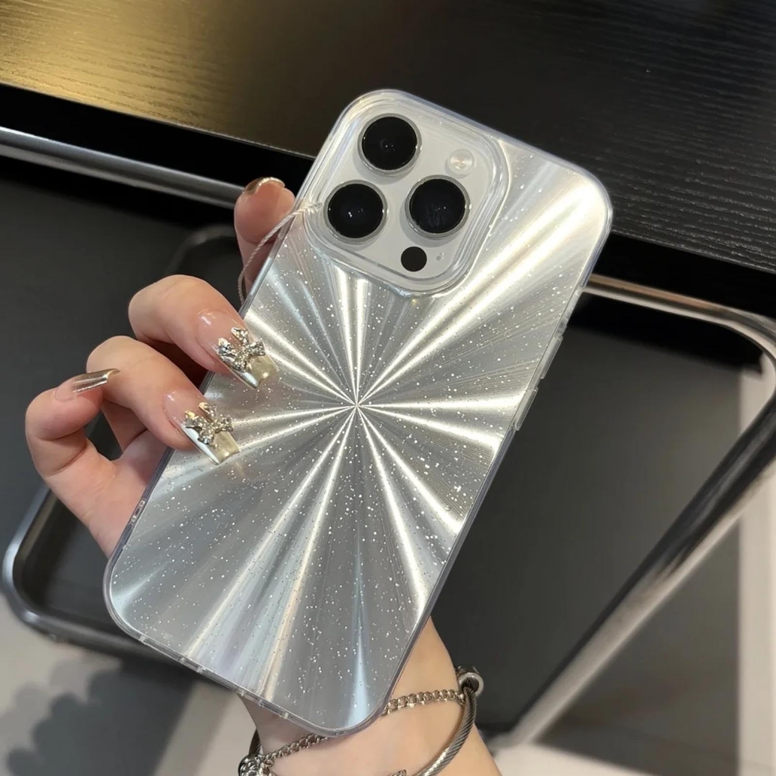 Coque de téléphone de luxe à paillettes pour iPhone 14Plus beige