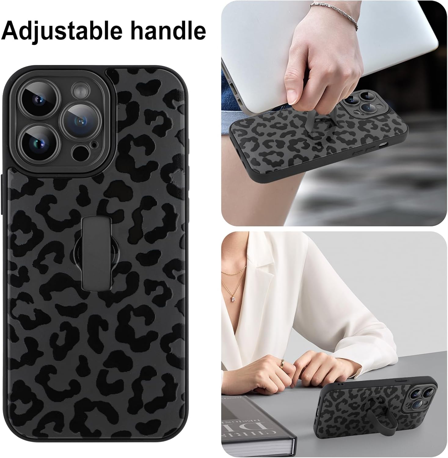 MOWIME Compatible with iPhone 14 Pro Case with Finger Strap, Cheetah Print Shockproof Soft TPU Protective Cover for Women Girls, Slim Anti Scratch Case for iPhone 14 Pro 6.1 Inch, Black - Image 3