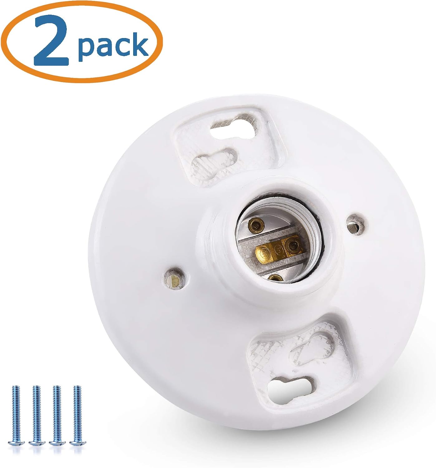 Cable Matters UL Listed 2-Pack Porcelain Light Socket Base, Ceiling Light Fixture with Keyless Medium Base Lamp Holder in White