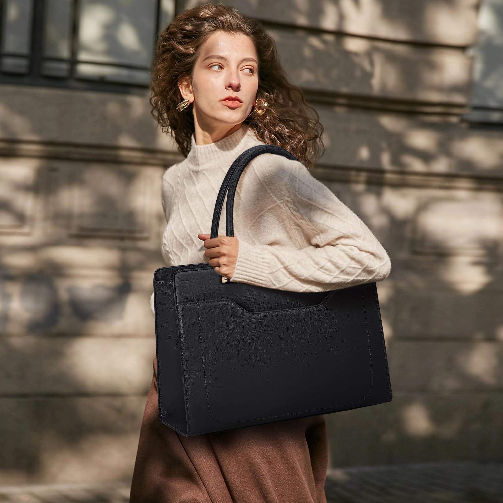 RAINSMORE Borsa Donna Università Grande per Lavoro - Tote Bag in Pelle PU, Tracolla Firmata, a Spalla