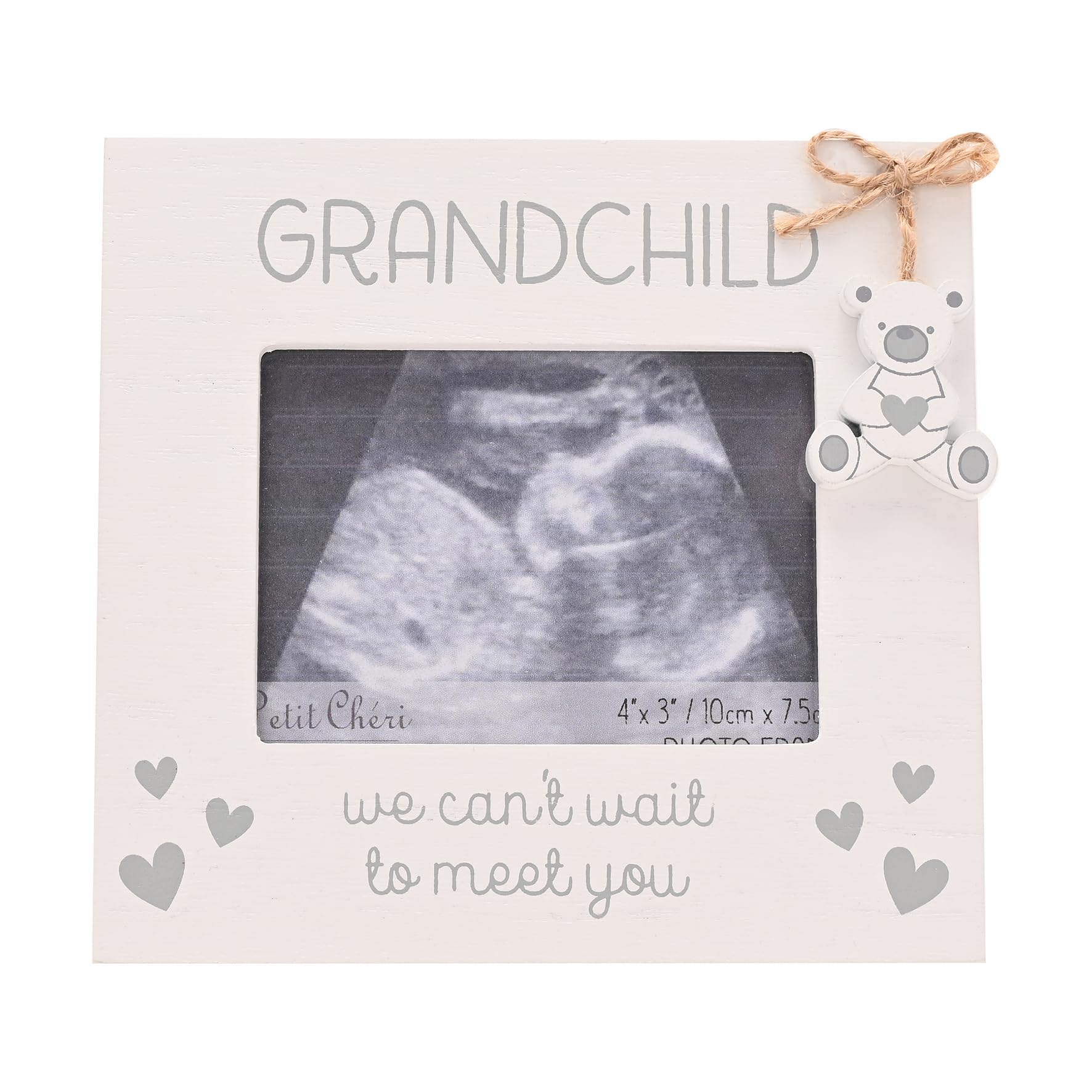 Widdop and Co Grandchild Baby Scan Photo Frame, White with Grey Hearts