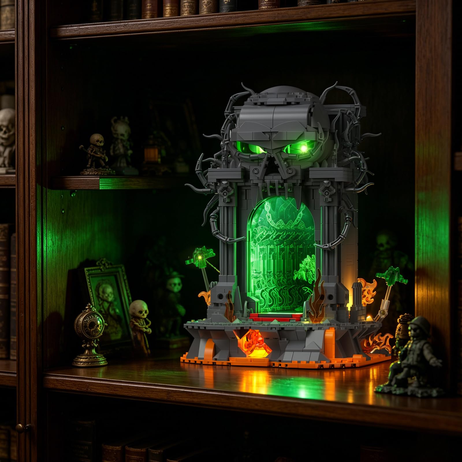 JMBricklayer Dunkles Portal Klemmbausteine Erwachsene, Gothic Totenkopf Tor Modellbau mit Licht, 40006 Fantasy Sammler Ausstellungsset Halloween Bausteine Geschenke für Spieler Männer ab 14 Jahren