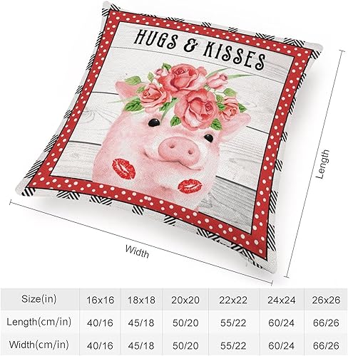 Miniatura 10 de Valentines Day Pig Hugs  Kisses Decorative Throw Pillow Covers 16x16 Farmhouse Square Accent Valentine Pillow Cushion Cover Case for Sofa Bedroom