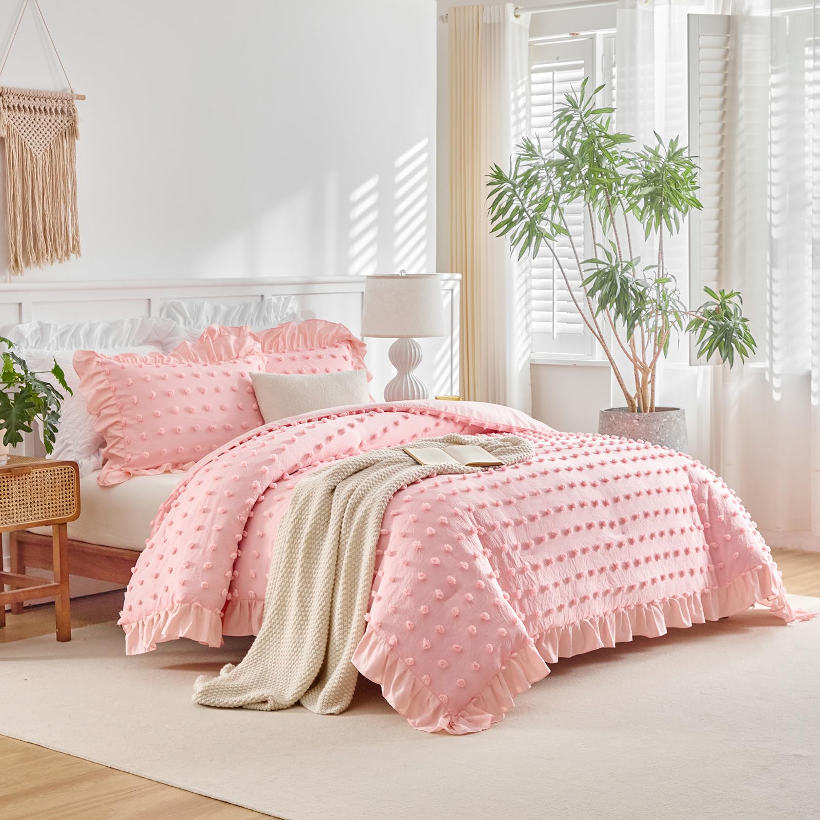 Pink Ruffle Comforter Set - Farmhouse Bedding -2 Pink Ruffle Comforter Set - Farmhouse Bedding -2