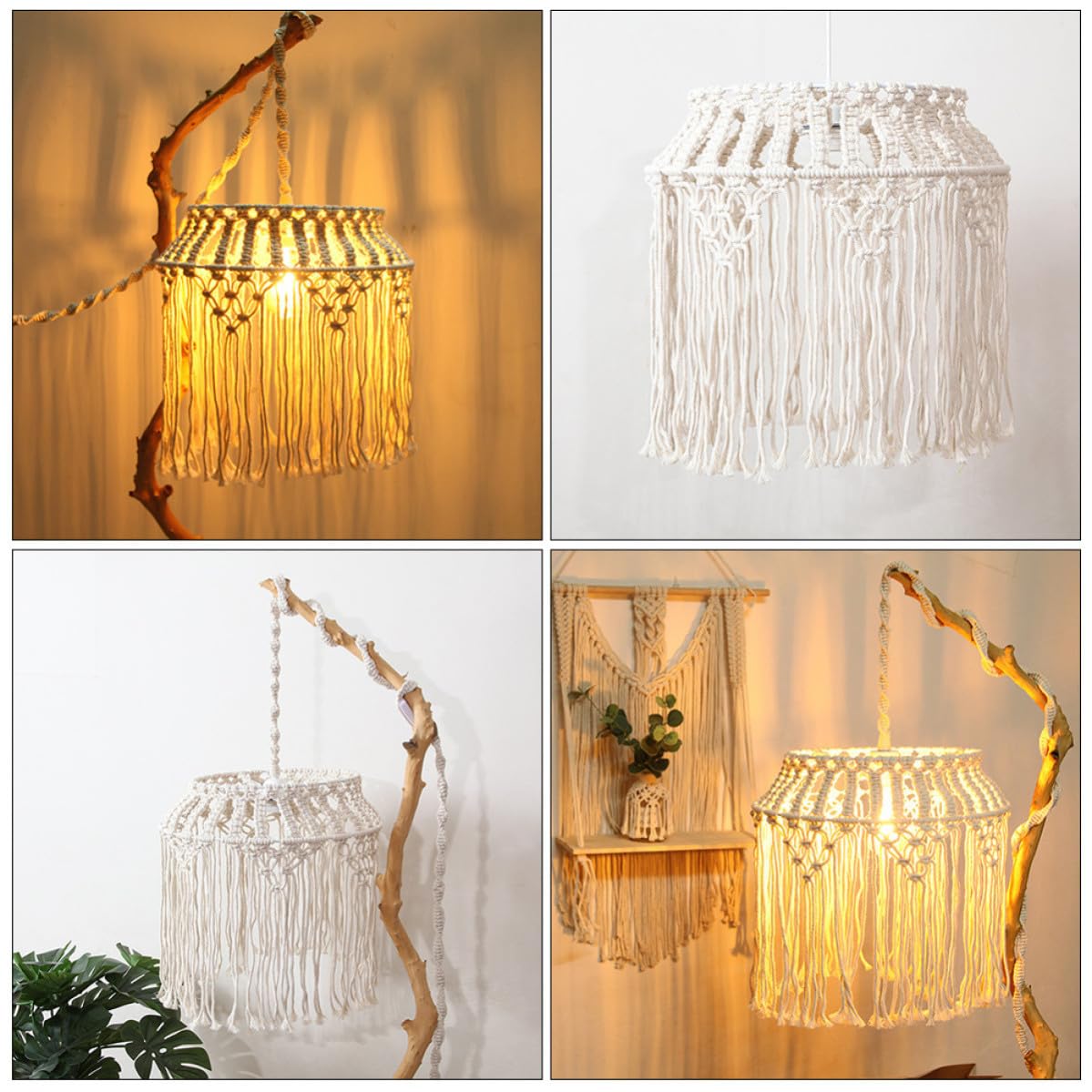 Mikinona Paralume Decorazione Lampada da Tavolo Intrecciato in Corda di Cotone Beige Stile Bohemien Morbido da Installare Elegante e Semplice per Soggiorno Casa