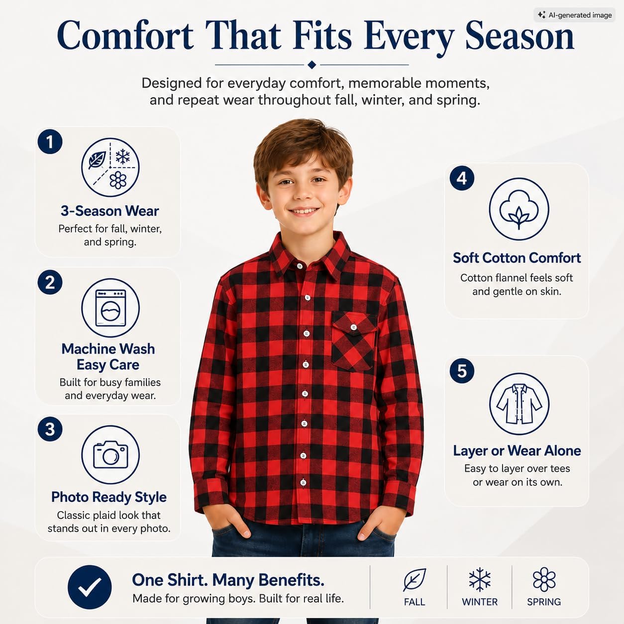 Bienzoe Boys Flannel Plaid Shirt: Long Sleeve Button Down - Casual for Fall Spring - Comfort for School Outdoor Family Events