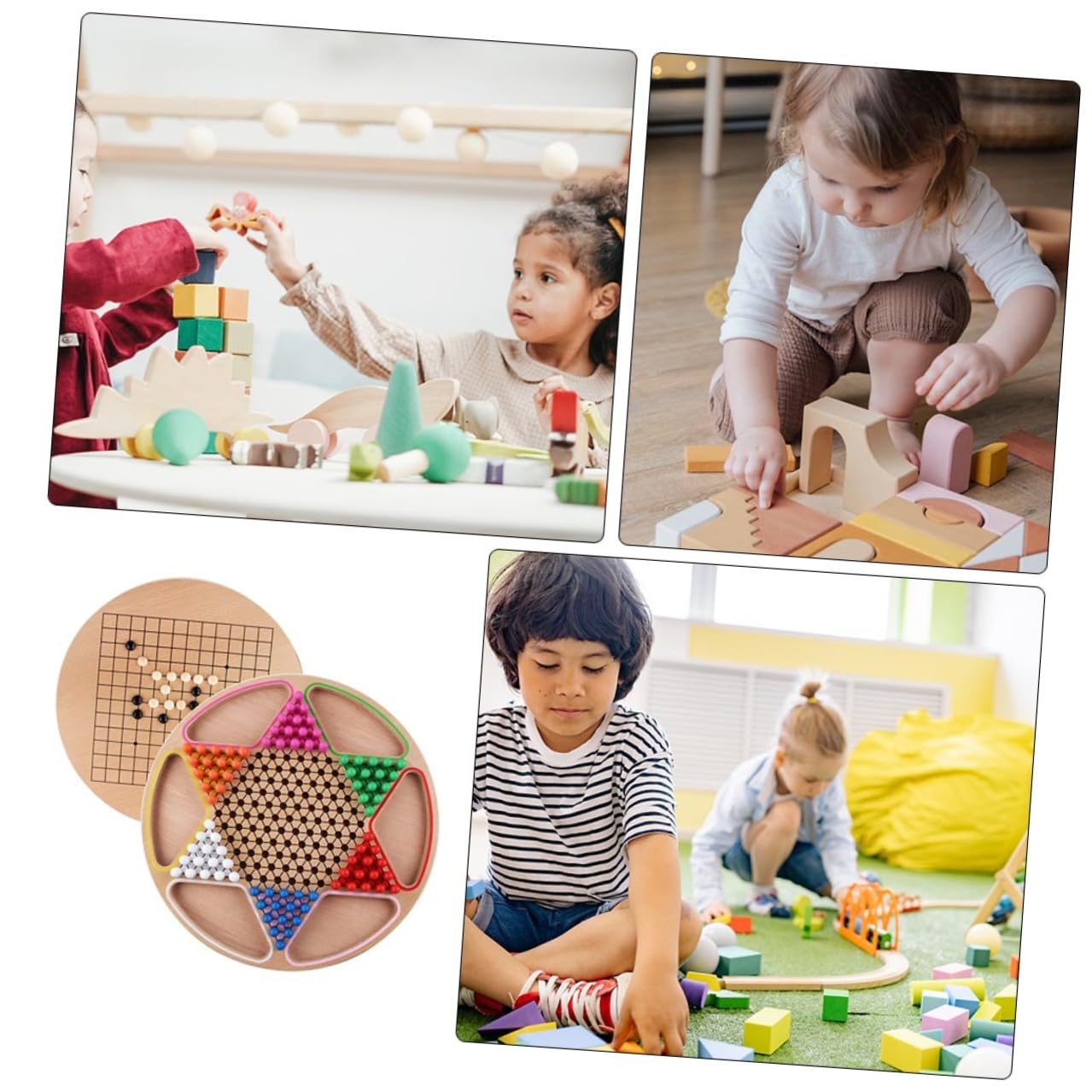 Jeu de Dames Chinoises Jouet Éducatif en Bois, 2-en-1 pour Garçon et Filles