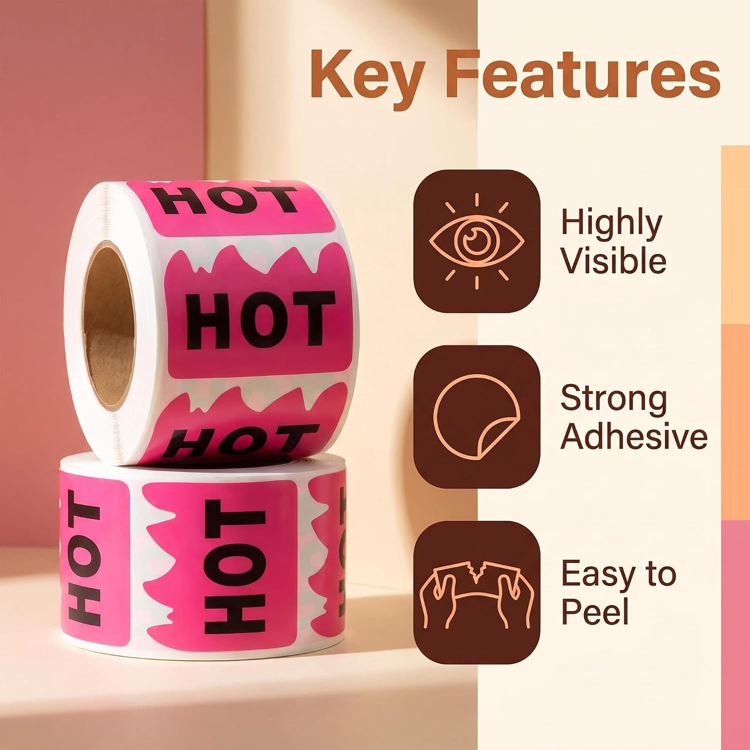 1000Pcs Rave Hot Stickers, 2x1-1/5 Inch Fluorescent Pink Hot Sticker image 3