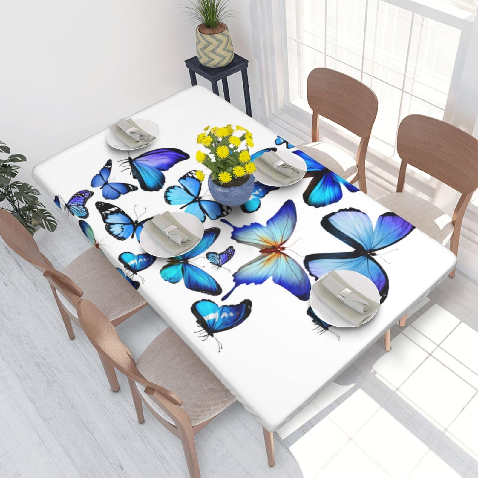 BNVSADC Blue Butterfly Printed 4FT Tablecloth 122x76 CM Polyester Kitchen Water Resistant Table Cloth Dining Table Decoration Table Covers