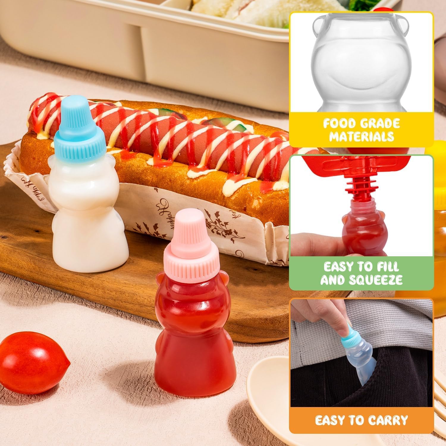 12Pcs Mini Condiment Squeeze Bottles, Small Sauce Containers for Lunch Box